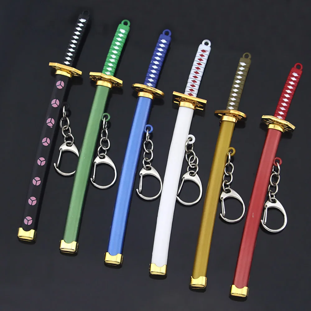 แปดสี MINI Roronoa Zoro ดาบพวงกุญแจสําหรับชาย BUCKLE Toolholder Scabbard Katana SABER พวงกุญแจรถเด็กเครื่องประดับของขวัญ