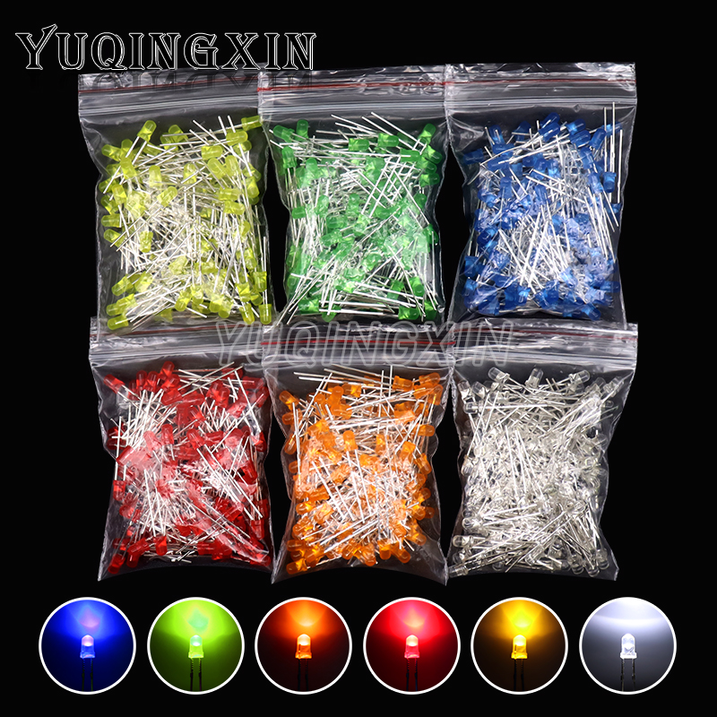 Kit surtido de diodos LED F3 de 3mm, blanco, verde, rojo, azul, amarillo, naranja, rosa, morado, blanco cálido, diodo emisor de luz DIY