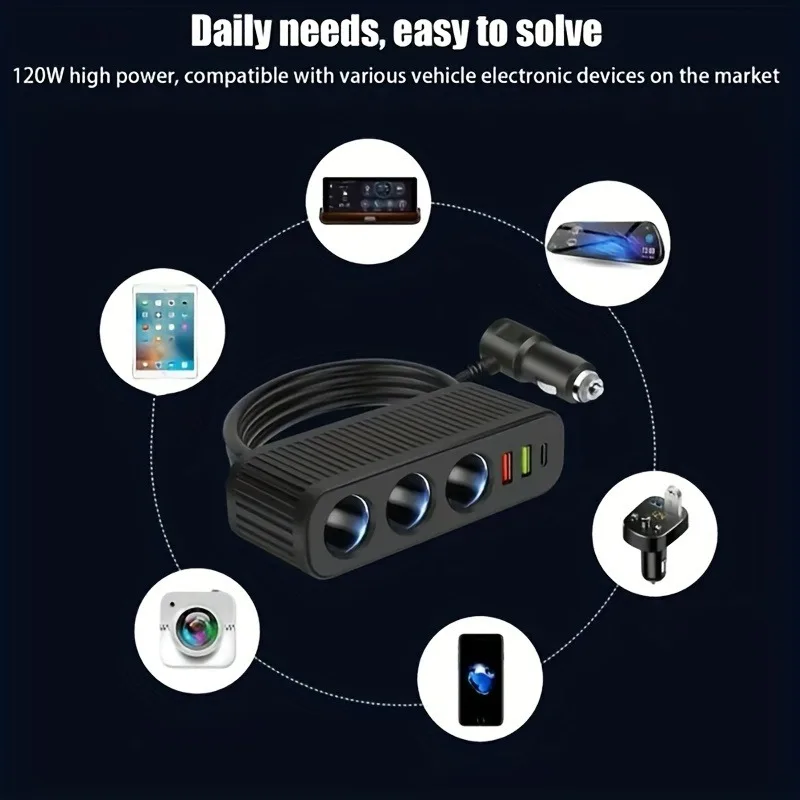 120W Auto Zigarette Leichter USB Ladegerät PD Schnell Ladung Power Adapter Eins-zu-vier Multifunktionale Buchse für Handy Ladegerät