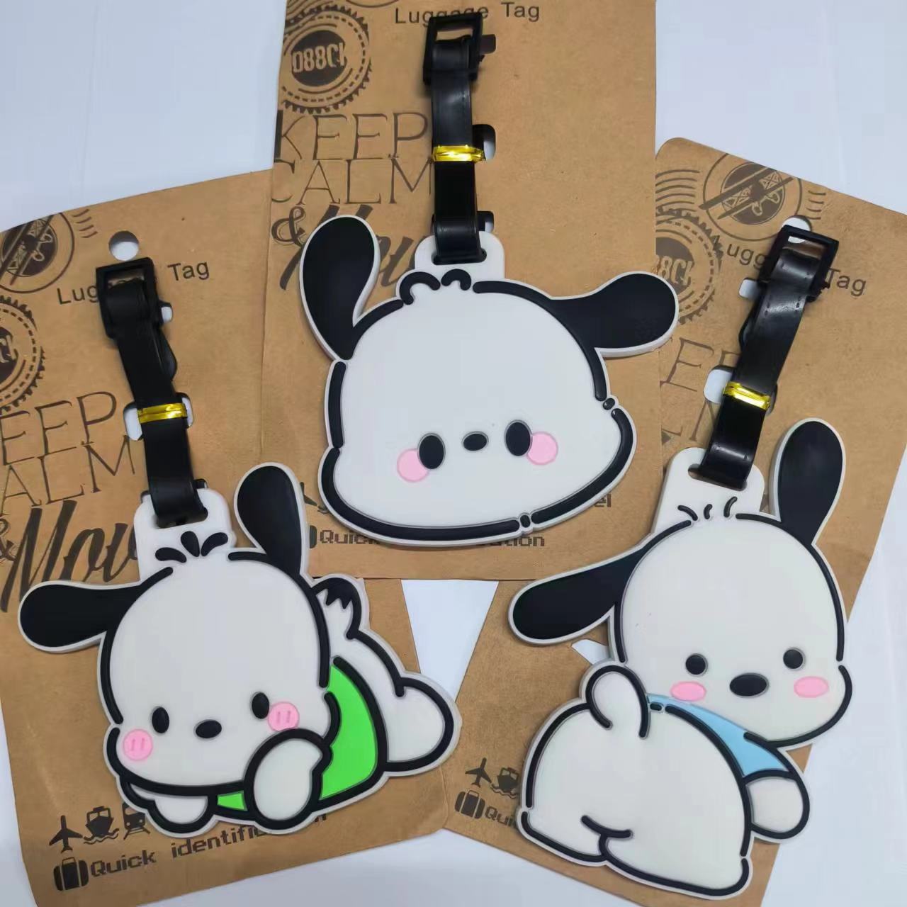 Accesorios de viaje Etiqueta de equipaje de PVC Etiqueta portátil de maleta de Pochacco de dibujos animados lindo