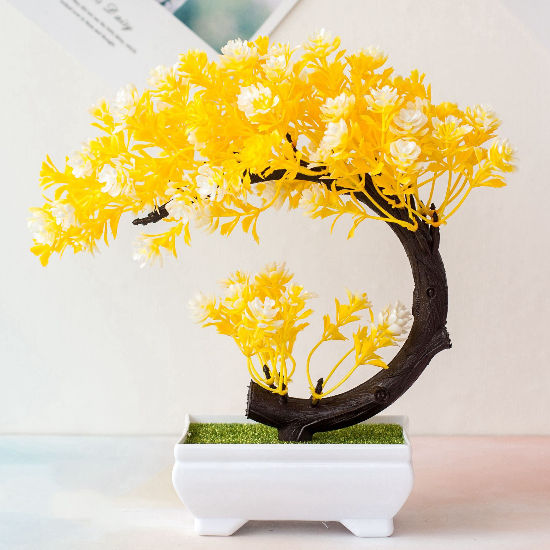 Crescent Style Bonsai Simulation Plant Thousand Layer Flower Bonsai Home Decoration Fake Floral Creative Gift Ornaments