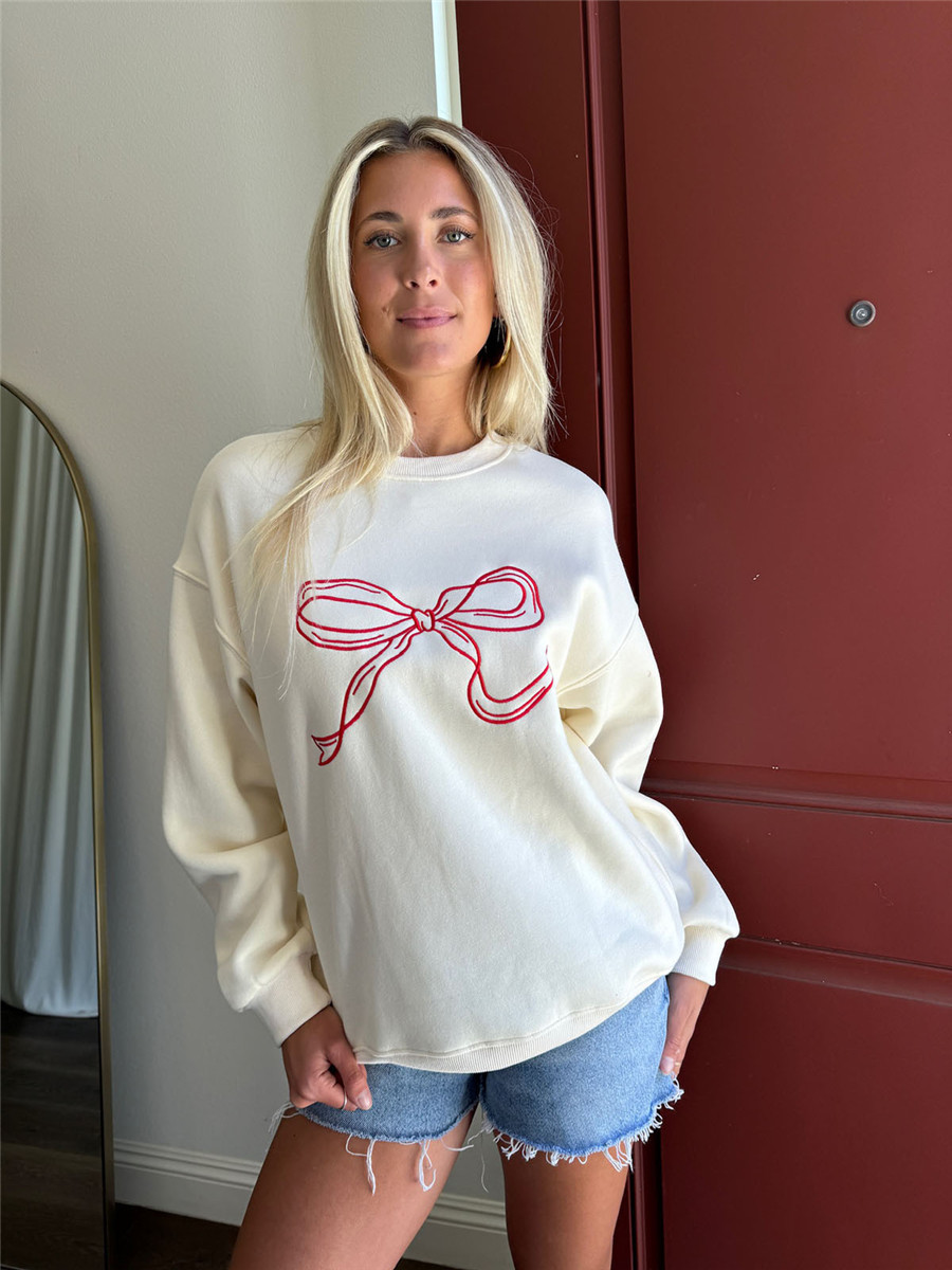 Süße rosa Schleife Drucke Hoodie für Frauen Herbst lässig lose Rundhals Langarm Sweatshirts weibliche Frühling Pullover Tops Mantel Y2K