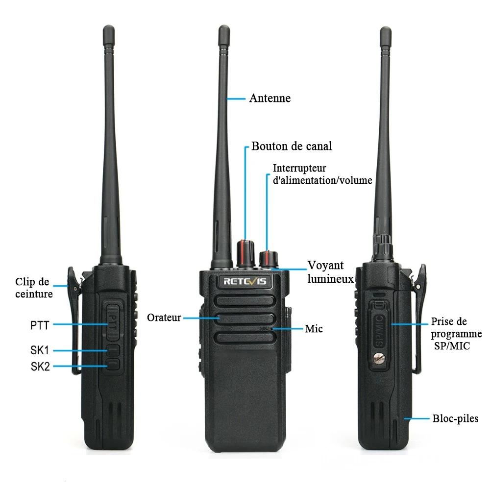 Talkie Walkie Longue Portée 3-5 km Talkie-walkie 10w VHF ou UHF Retevis RT29 Walkie Talkie radio IP67 Imperméable (en option) Talky Walky pour sécurité entrepôt agricole montagne