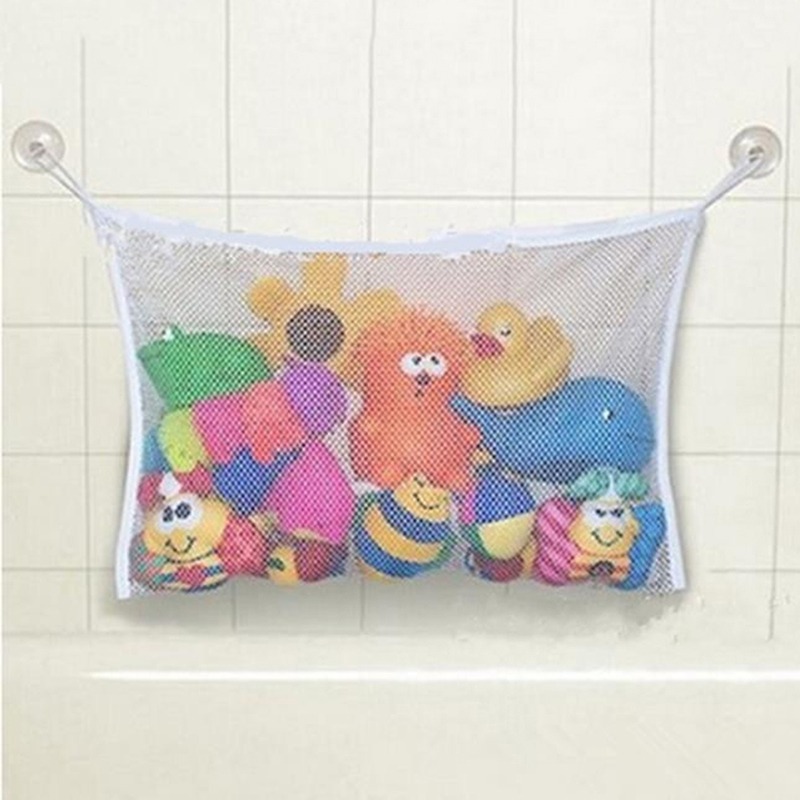 Saco de malha para banheiro de bebê, saco de brinquedos para banho infantil, cestas com ventosa