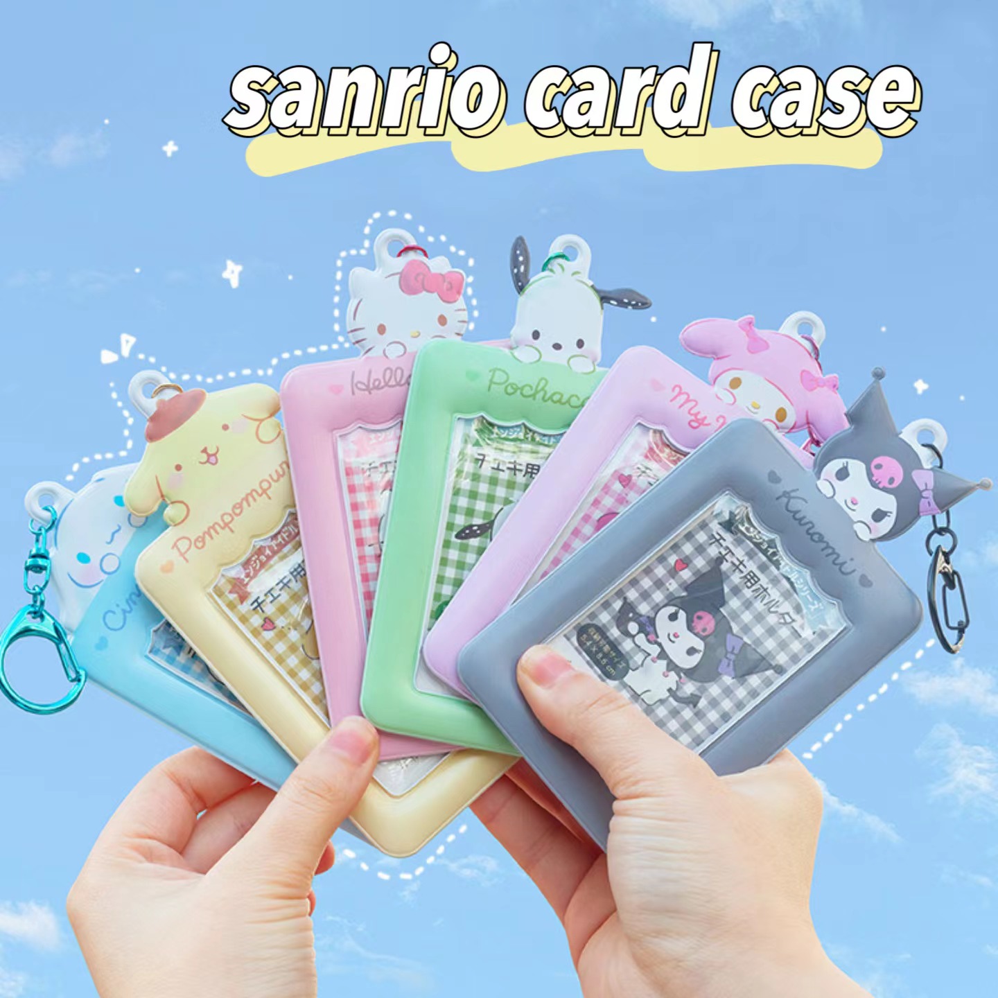 Kawaii Sanrio Hello Kitty พวงกุญแจน่ารัก Cinnamoroll Kuromi Melody Kpop Photo Card พวงกุญแจกระเป๋าจี้สาวของขวัญ