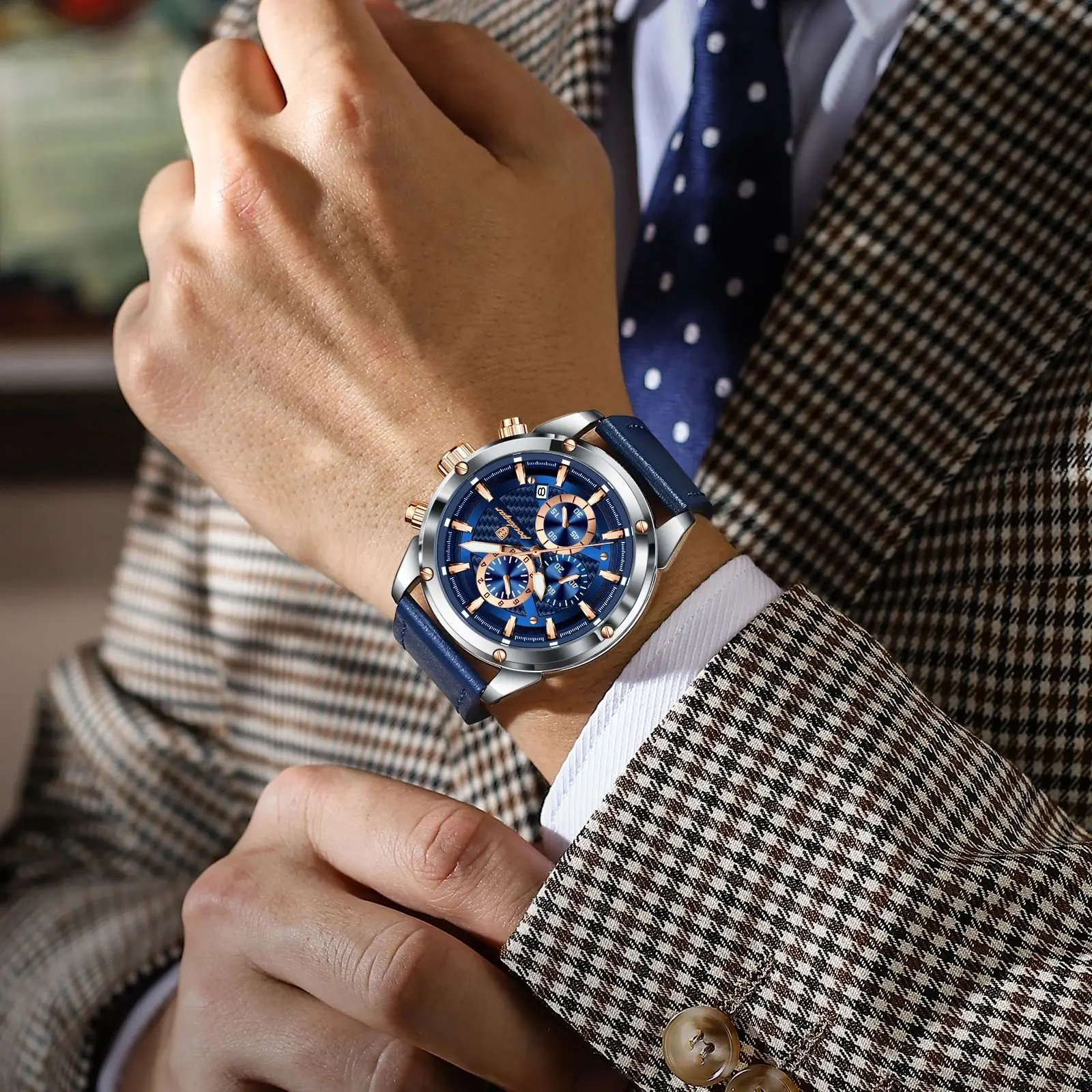 Reloj de pulsera POEDAGAR deportivo de lujo para hombre, Reloj militar de cuarzo para hombre, cronógrafo luminoso resistente al agua con fecha, relojes de cuero para hombre