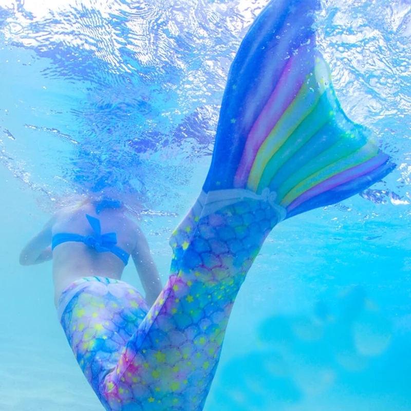 Traje de baño Cosplay con cola de sirena para mujer y niña, disfraz de sirena nadable para playa (sin Monofin), traje de baño con cola de pez para adultos