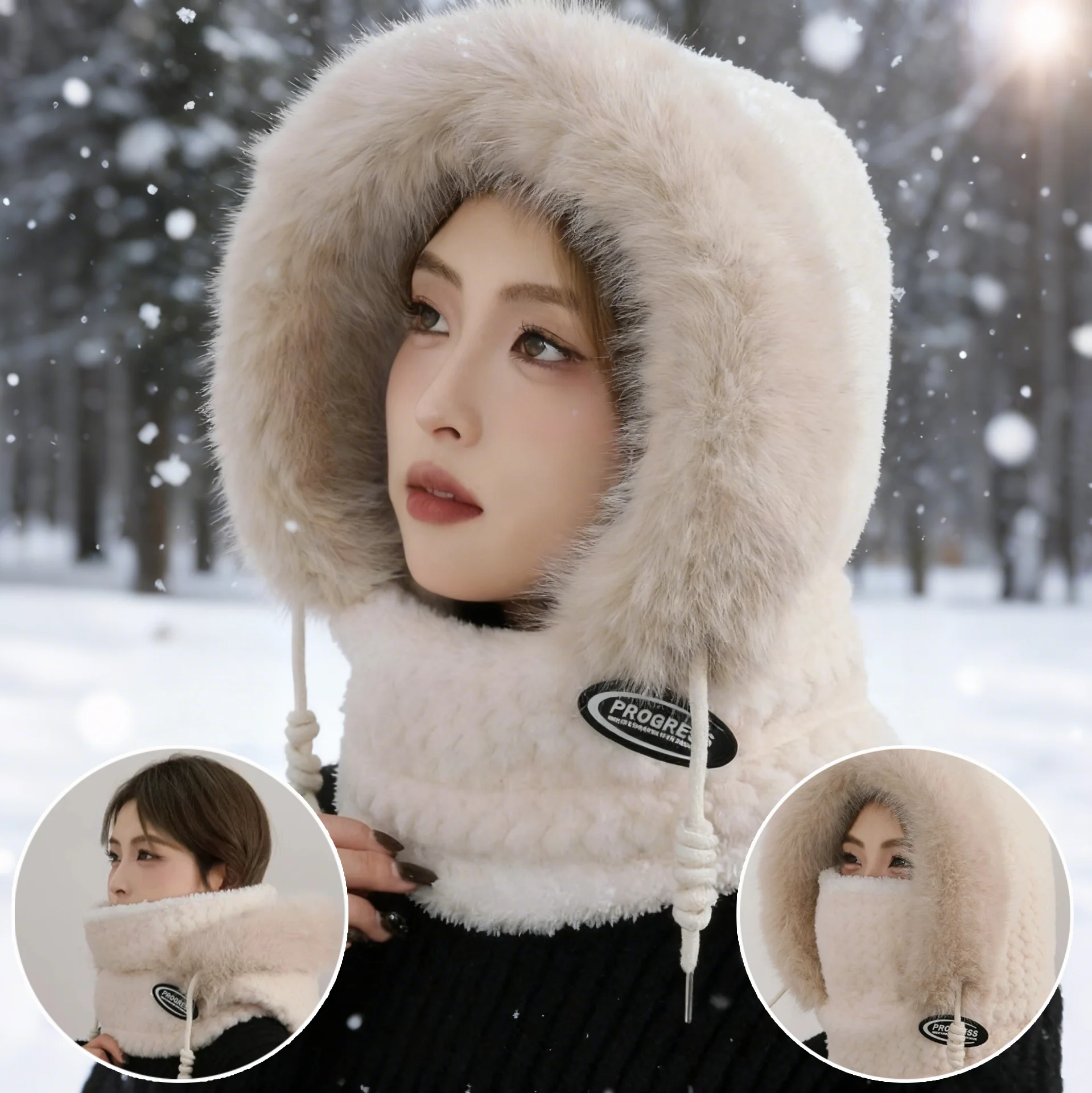 Winter-Sturmhaube, Gesichtsmaske, Schal, Mütze, kombiniert, winddicht, mit Fleece gefüttert, für Männer und Frauen, Outdoor-Sportaktivitäten bei kaltem Wetter
