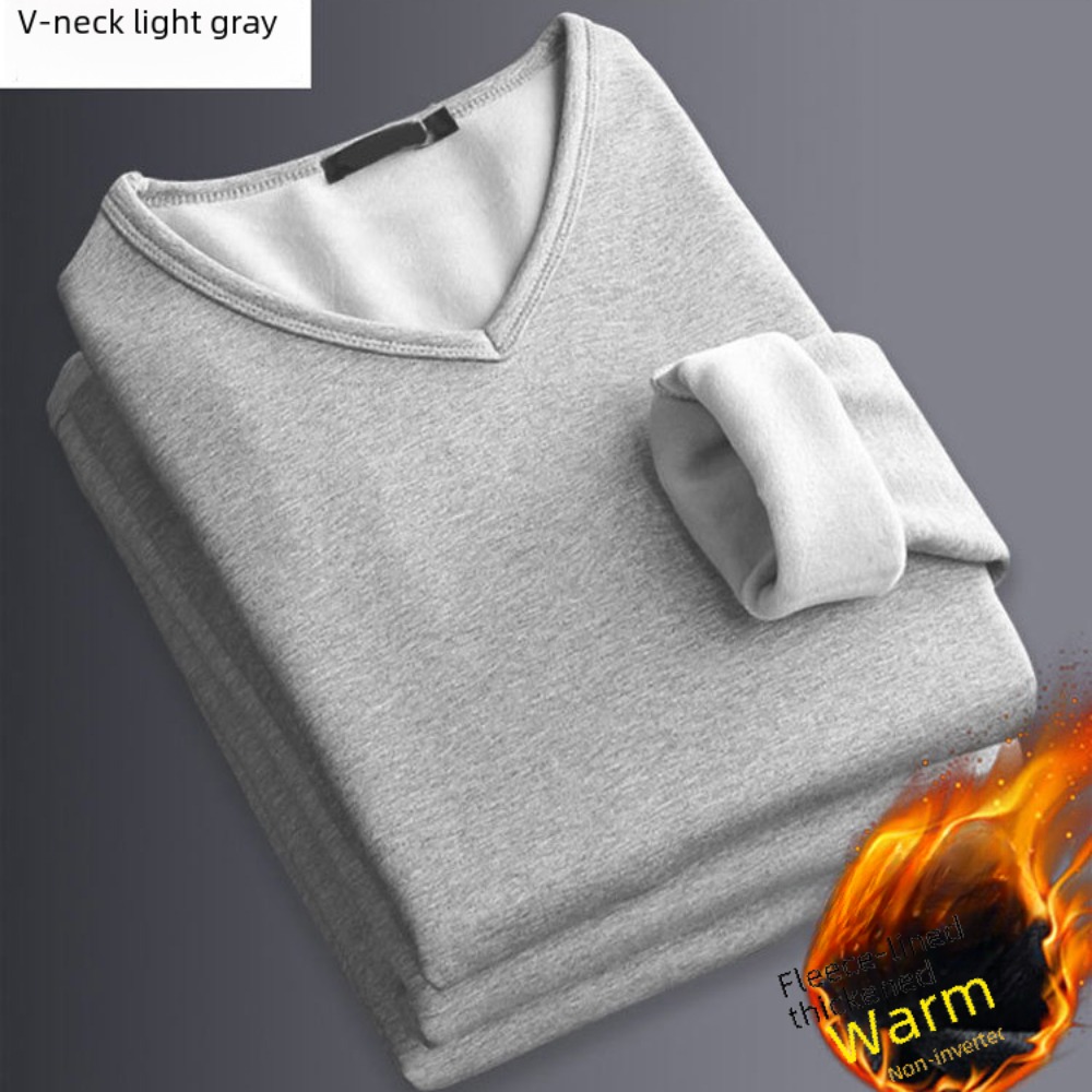 Ropa interior térmica de invierno para hombre, Tops con forro polar, sudadera cálida gruesa, Color sólido, cuello redondo, camisa Base con cuello en V, talla grande 5XL
