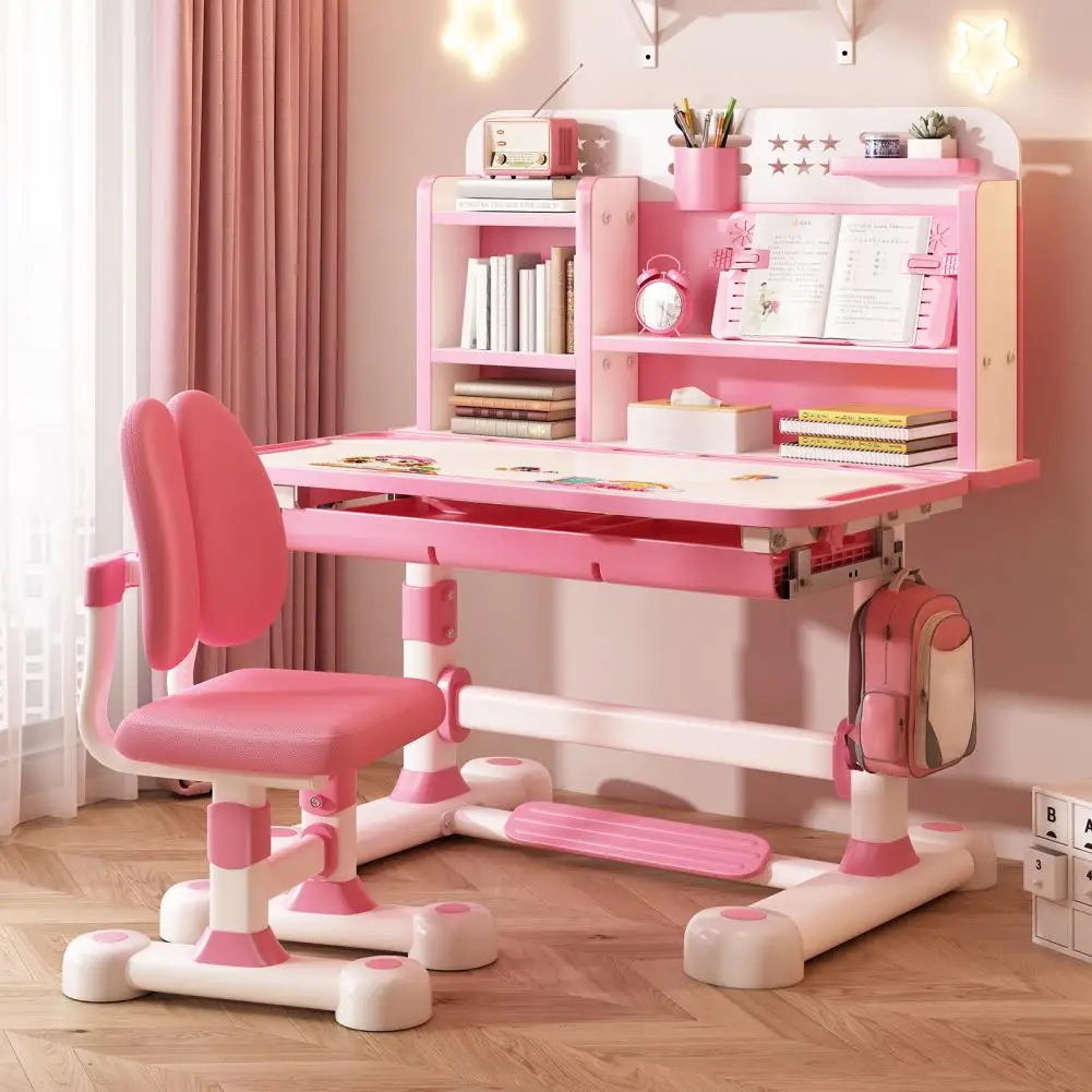 Conjunto de mesa e cadeira de aprendizagem para jovens azuis, mesa de aprendizagem escolar para jovens com altura ajustável e conjunto de cadeiras, com estante