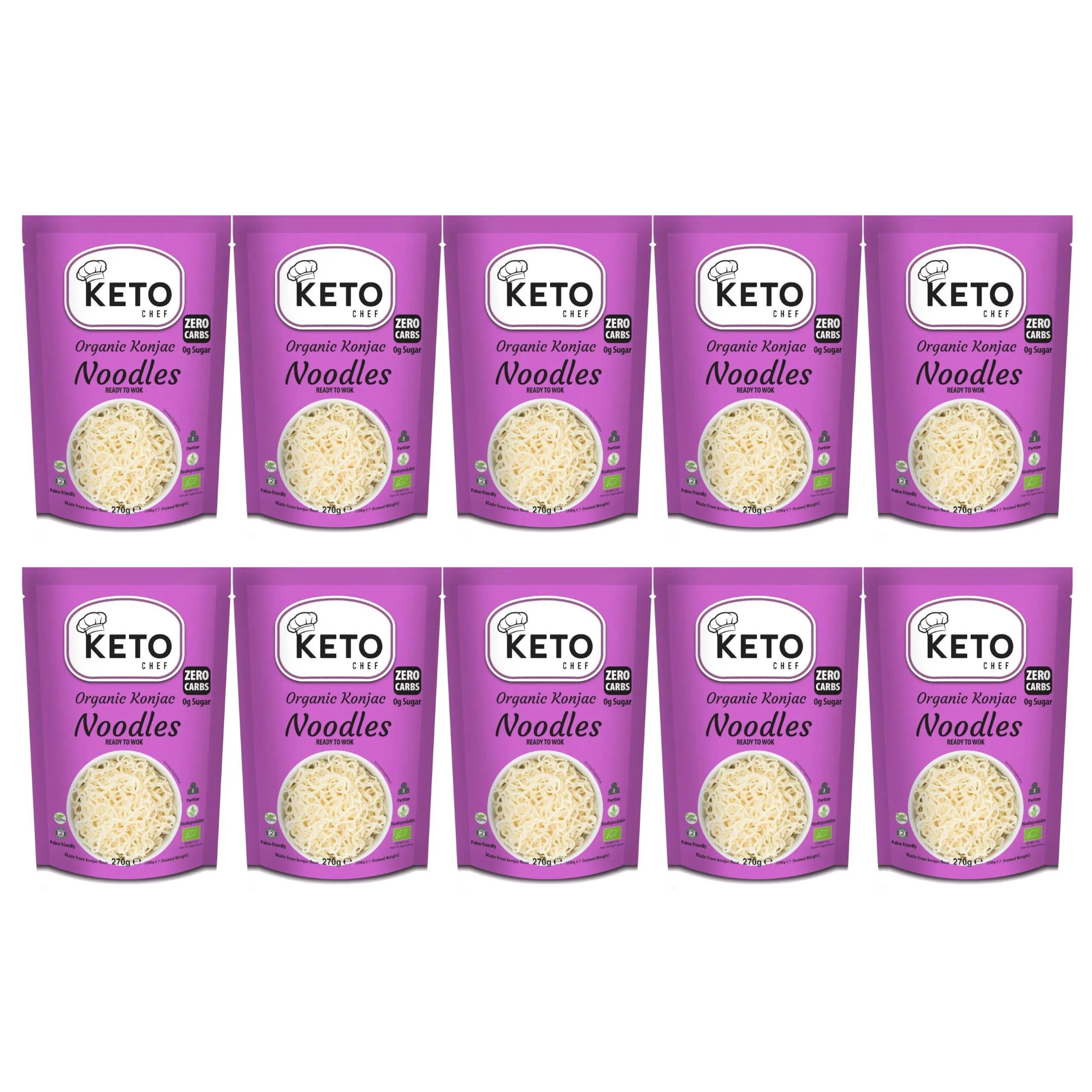 10x MAKARON KETO (KONJAC TYPU NOODLE GOTOWY NA WOKA) BEZGLUTENOWY BIO 270 g - KETO CHEF