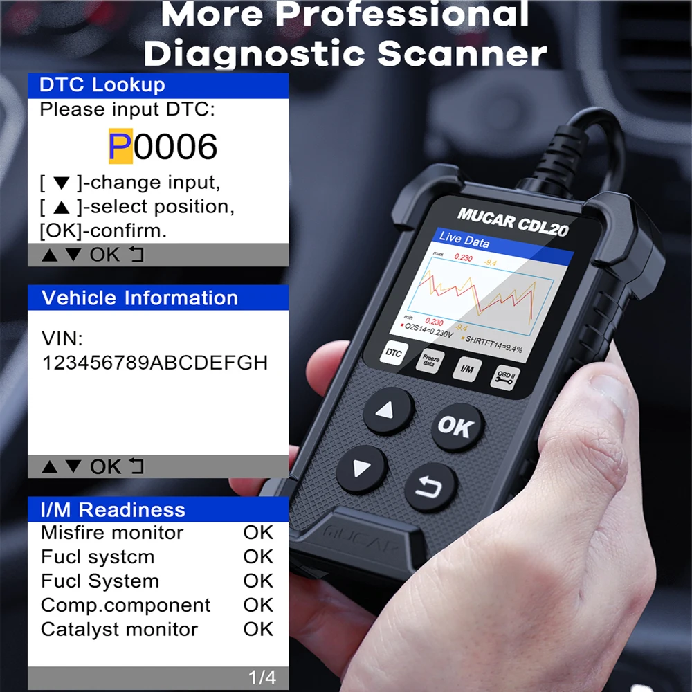 Escáner MUCAR CDL20 2024 OBD2, herramienta de escaneo de sistema completo, herramientas de diagnóstico de luz del motor, prueba de Smog, lector de código automotriz