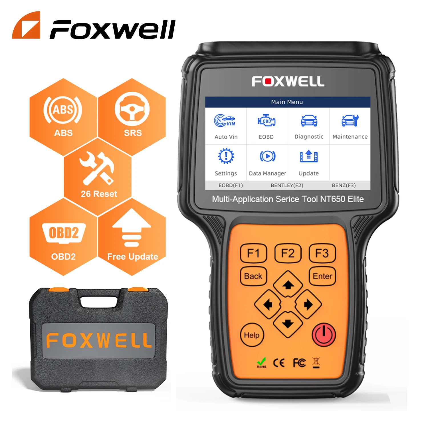 Foxwell nt650 elite carro obd2 scanner ferramentas de diagnóstico abs srs leitor código epb tpms dpf brt óleo redefinição obd2 scanner automotivo