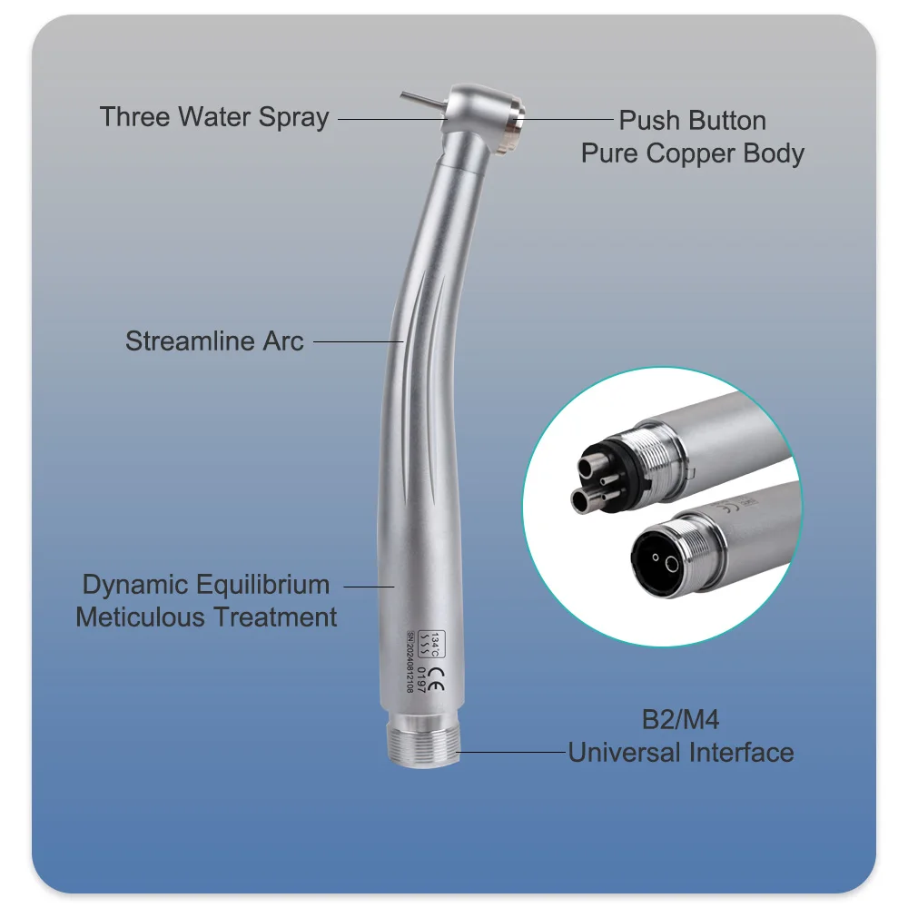 Dental LED High Speed Handstück Standard Kopf Push Button Drei Wasser Spray E-generator Air Turbine 2/4 Löcher zahnarzt Instrument