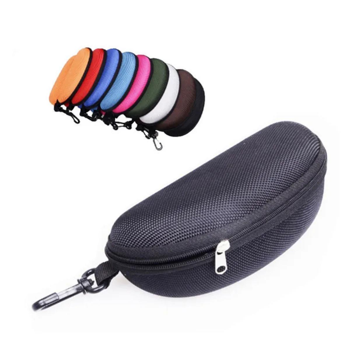 Custodia protettiva per occhiali da sole portatile da 1 pezzo Custodia rigida per occhiali con cerniera in tessuto Oxford EVA con moschettone Accessori per occhiali unisex