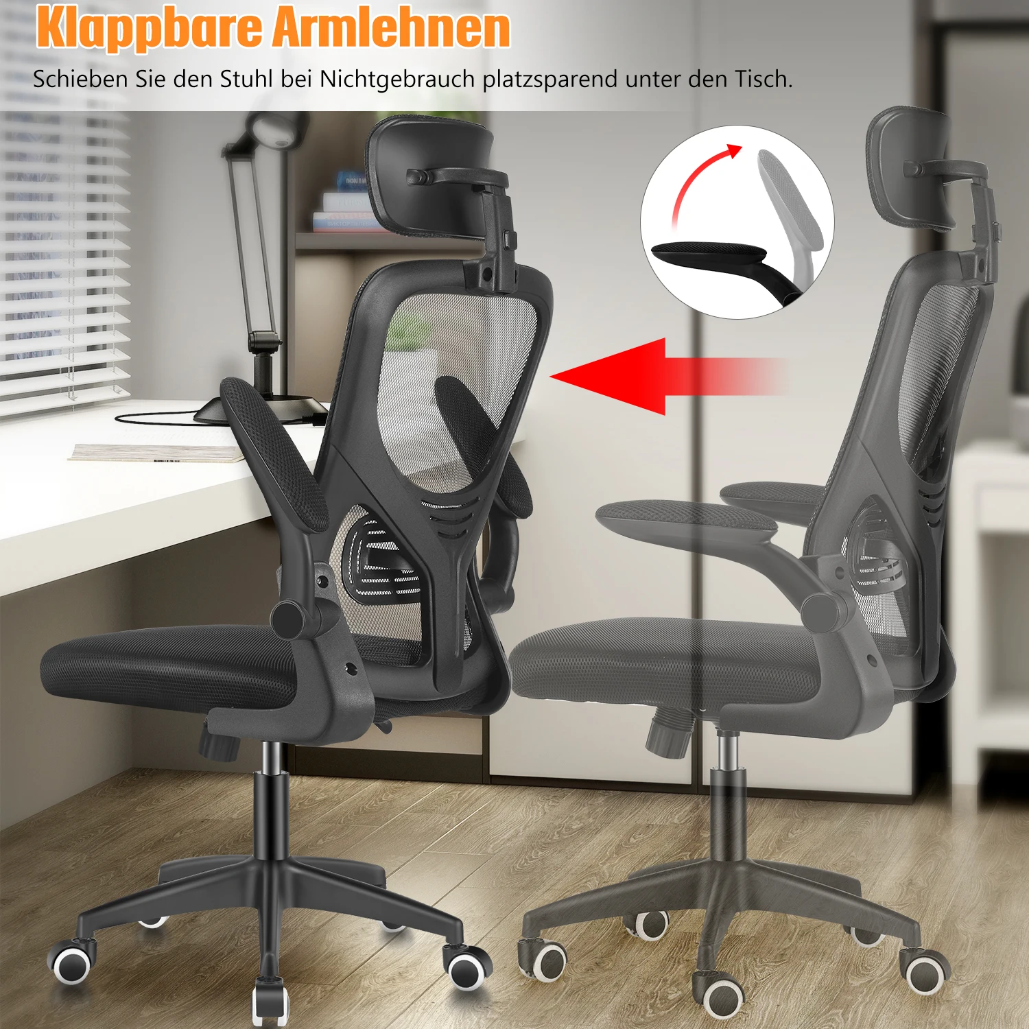 Sedia da ufficio in rete ergonomica 360 °   Scrivania per computer con sollevamento girevole, altezza regolabile