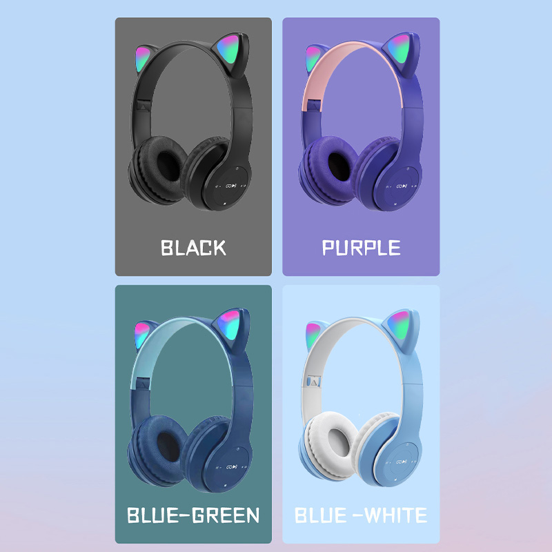 P47M Drahtlose Kopfhörer Blitzlicht Nette Katze Ohren Fone mit Mikrofon Steuerung LED Stereo Musik Helm Telefon Bluetooth Headset Geschenk