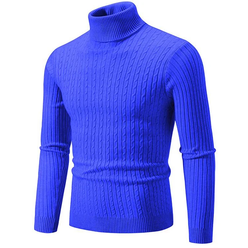 2024ใหม่เสื้อสเวตเตอร์คอเต่าของผู้ชายสีทึบสีดำ/ขาว/สีฟ้าเข้มเสื้อลำลองแบบสวมหัว