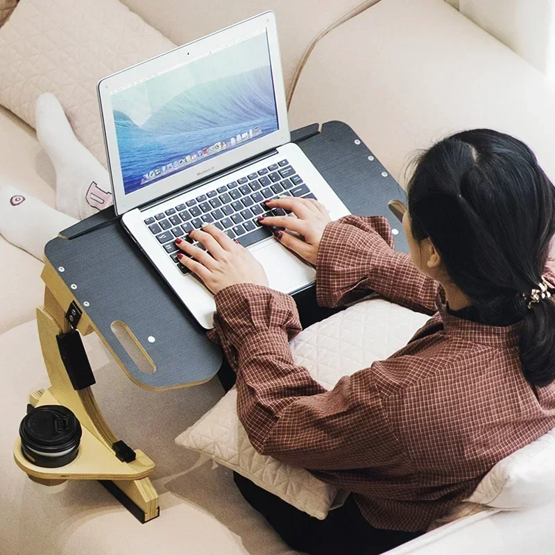 Madeira Preguiçoso Deitado Computer Rack, Dobrável Laptop Desk, Mini Ajustável Multi Ângulos Cama, Sofá Mesa, Útil, Suporte para Notebook Pequeno