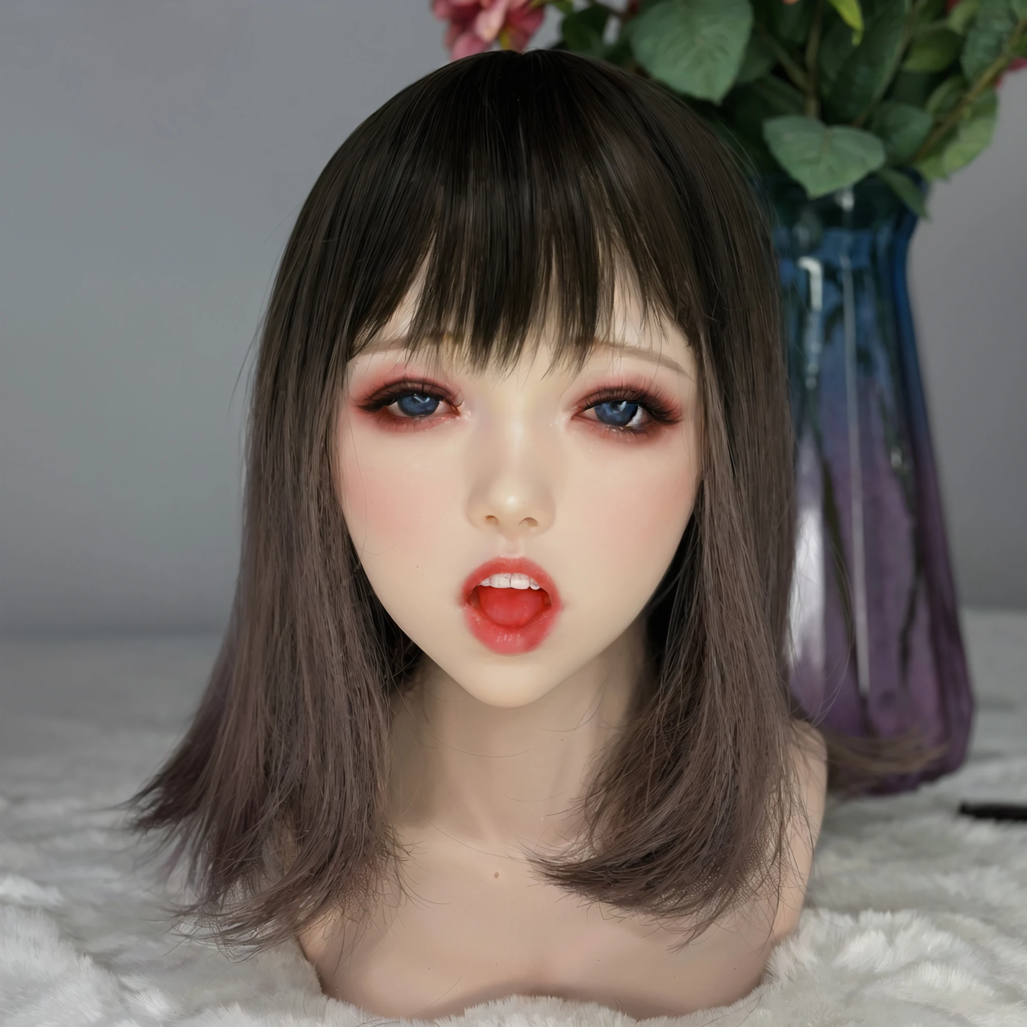 Cabeça única da boneca do TPE, material do TPE, cosméticos da arte, brinquedos adultos masculinos, cabeça grande das mulheres da simulação, cara real, canal oral especial, alunos coloridos do fósforo