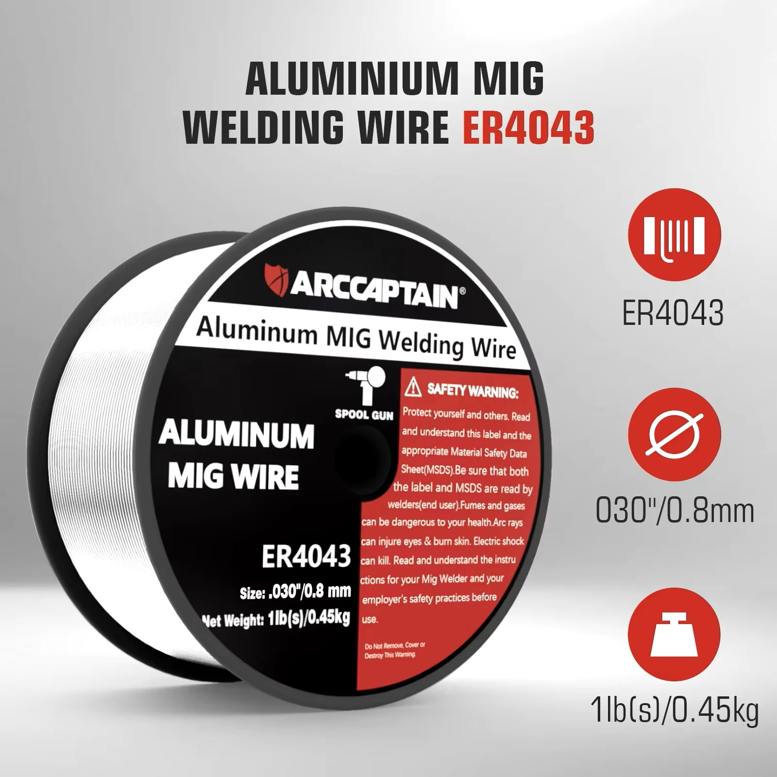 ARCCAPTAIN ลวดอลูมิเนียม MIG สายเชื่อม ER4043 0.8/0.9 มม.เส้นผ่านศูนย์กลาง 1 ปอนด์ Spool สําหรับ Mig เครื่องเชื่อม