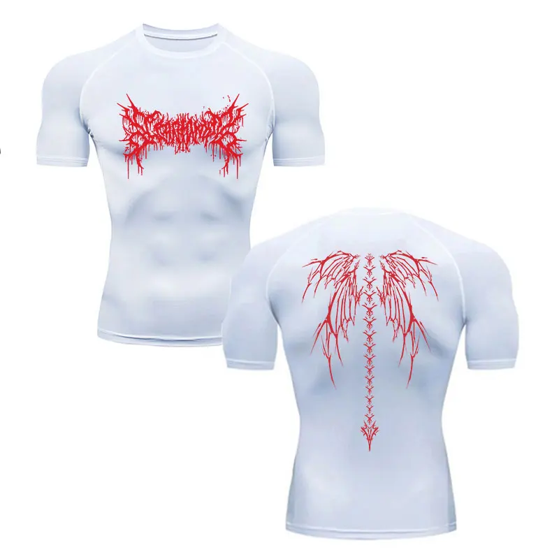 Y2K เสื้อผู้ชายฟิตเนส GYM Skeleton กีฬาเสื้อยืด Rashguard Tops TEE Quick DRY เสื้อยืดแขนสั้นสําหรับชาย