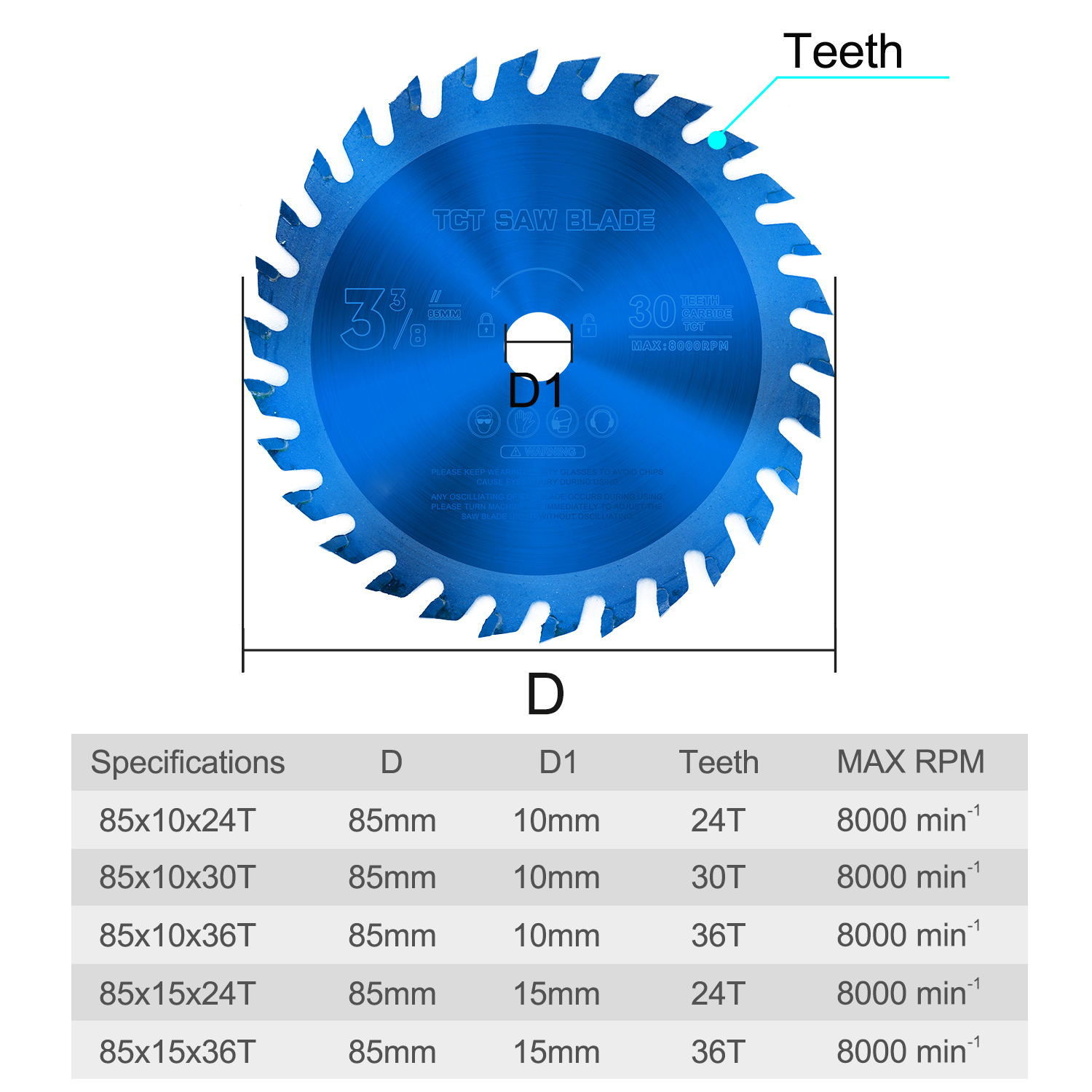CMCP 목재용 나노 블루 코팅 미니 원형 톱날, 카바이드 커팅 디스크, TCT 톱날, 85mm, 24 T, 30 T, 36T, 85x10mm, 15mm