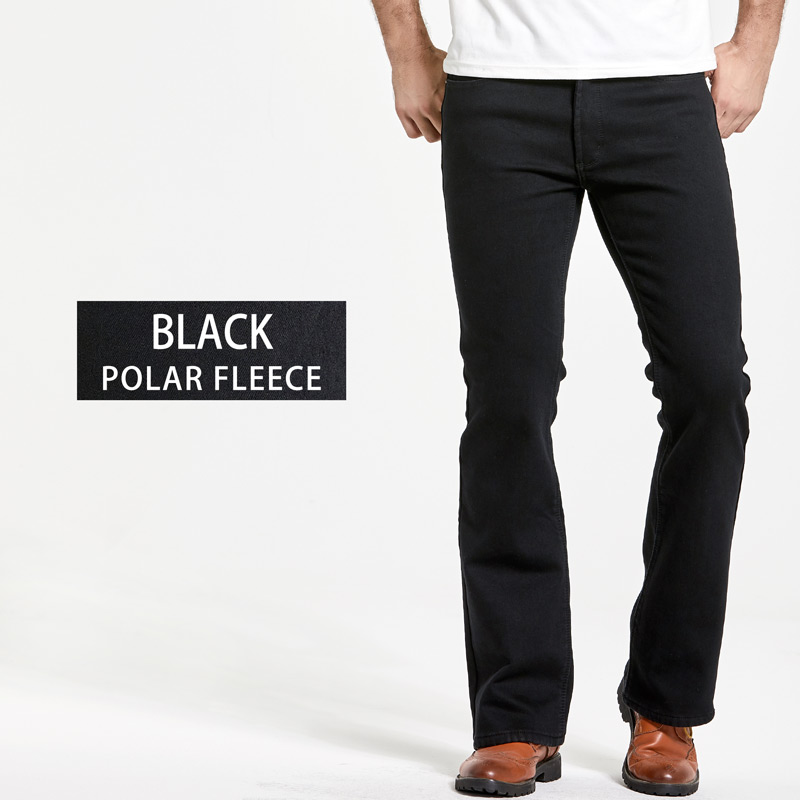 Mens Winter Stretch Denim กางเกงยีนส์ Thicken Warm กางเกง Slim เล็กน้อย Flare กางเกง Boot Cut Fit Polar ขนแกะกางเกงยีนส์