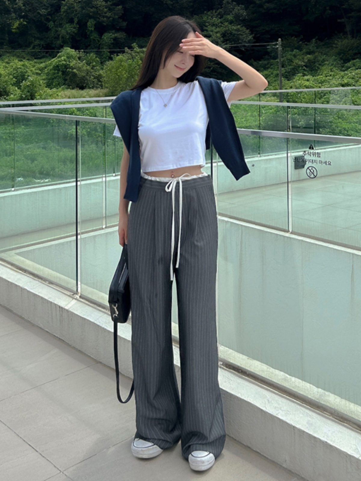 Women's Thin Early Autumn New Design Color Block Elastic Waist Drawstring Stripe Casual Pants Suit Trendy High Waist Long Leg...