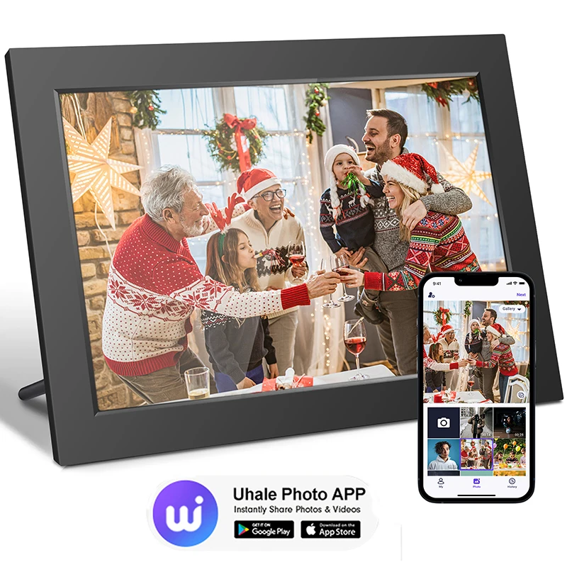 Digitaler bilderrahmen 10,1 zoll 32g wifi foto rahmen 1280x800 hd ips touchscreen automatische rotation foto freigabe über app dekorativ