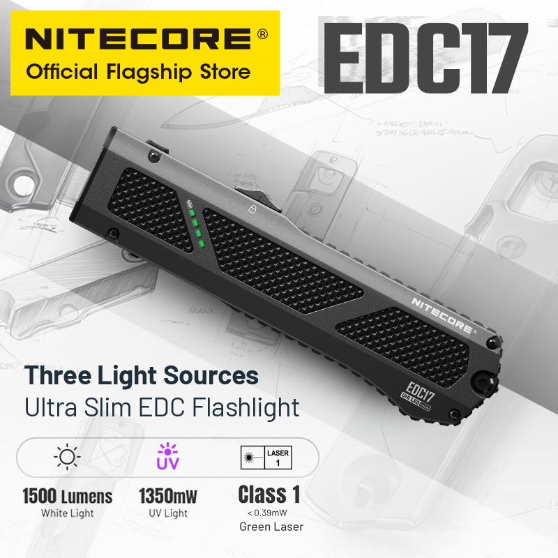NITECORE EDC17 EDC фонарик 1350 мВт УФ-свет зеленый лазер класса 1, 1500 люмен USB-C перезаряжаемый фонарь Troch Light с литий-ионной батареей
