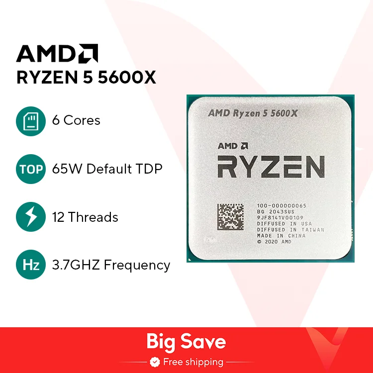 AMD R5 5600X New Ryzen 5 5600X 3.7 GHz 6-Core 12-Thread CPU  7NM 65W L3=32M 100-000000065 Socket AM4