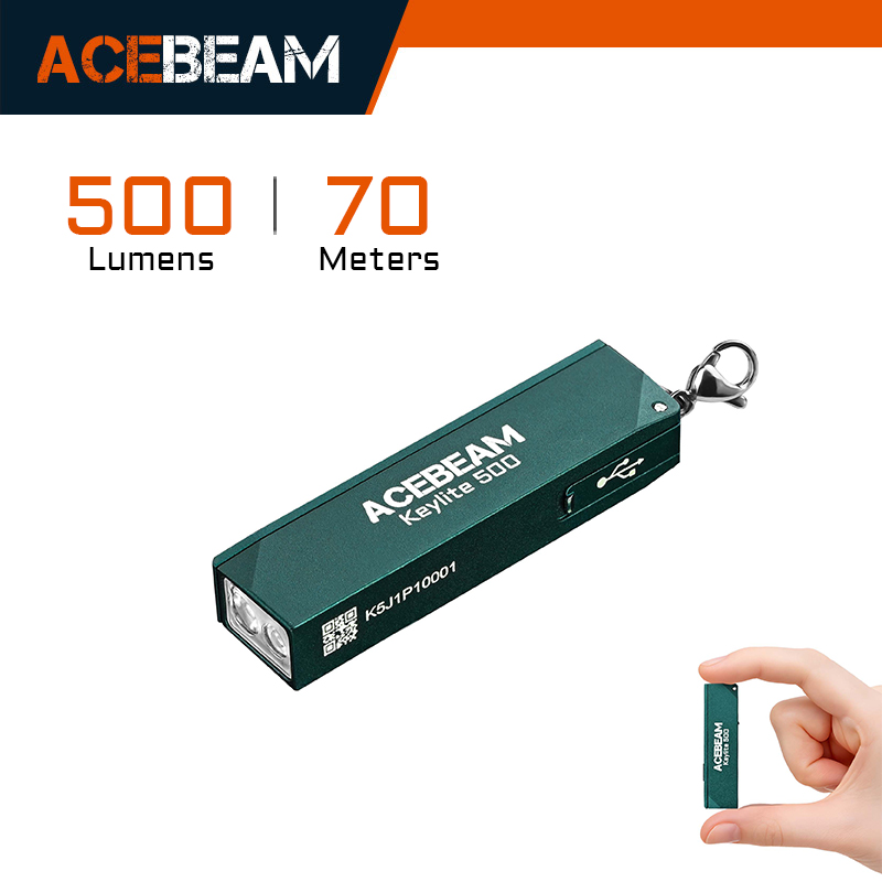 Фонарь-брелок ACEBEAM Keylite 500 EDC, аккумуляторный, с режимом стробоскопа для самообороны, двойной светодиодный фонарь для кемпинга и работы