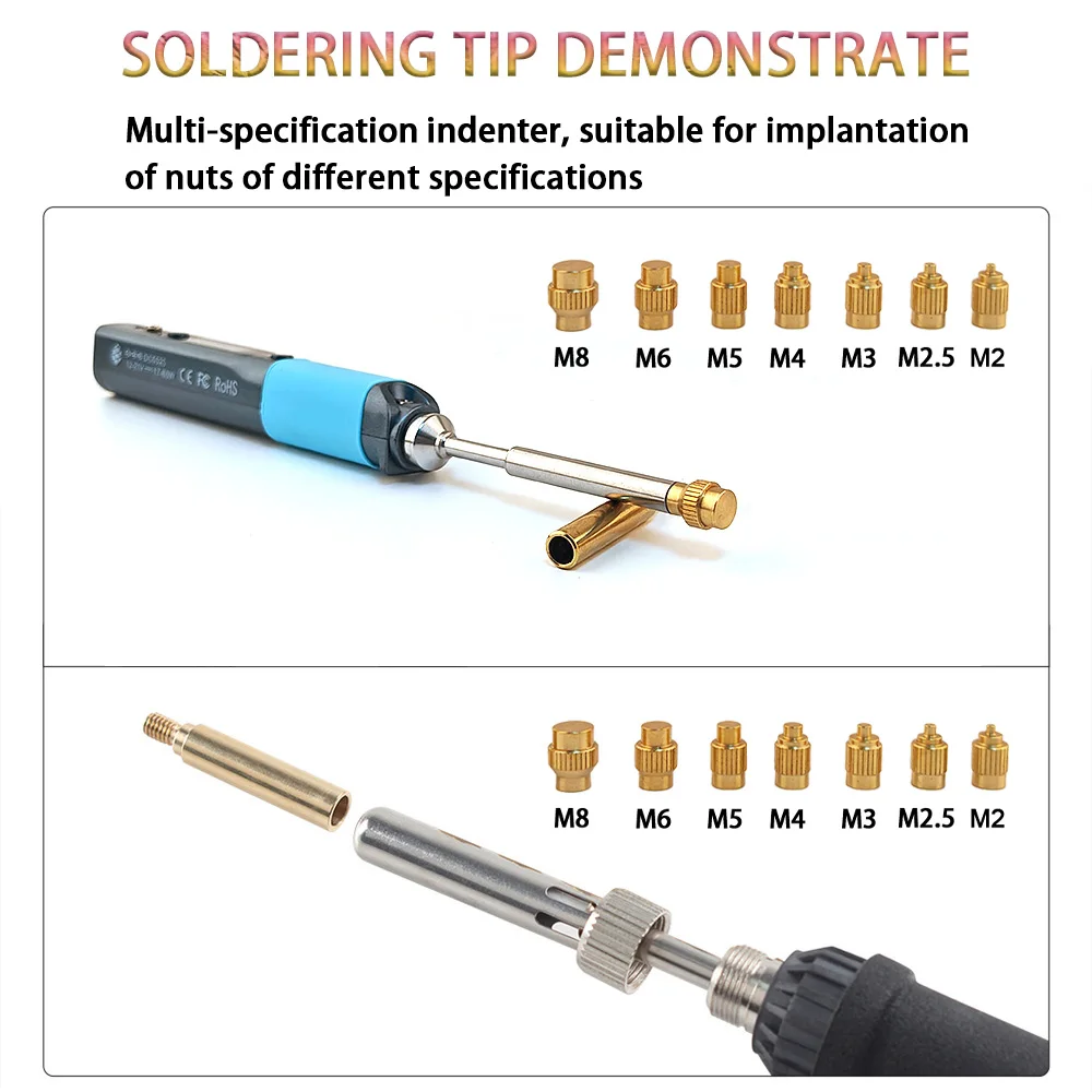 TS/T65 Heat Insert Nut kit 3D threaded hole Implanted Hot Melt Brass Nut Pressure M2-M8 tip kit for TS101/Pinecil Soldering Iron