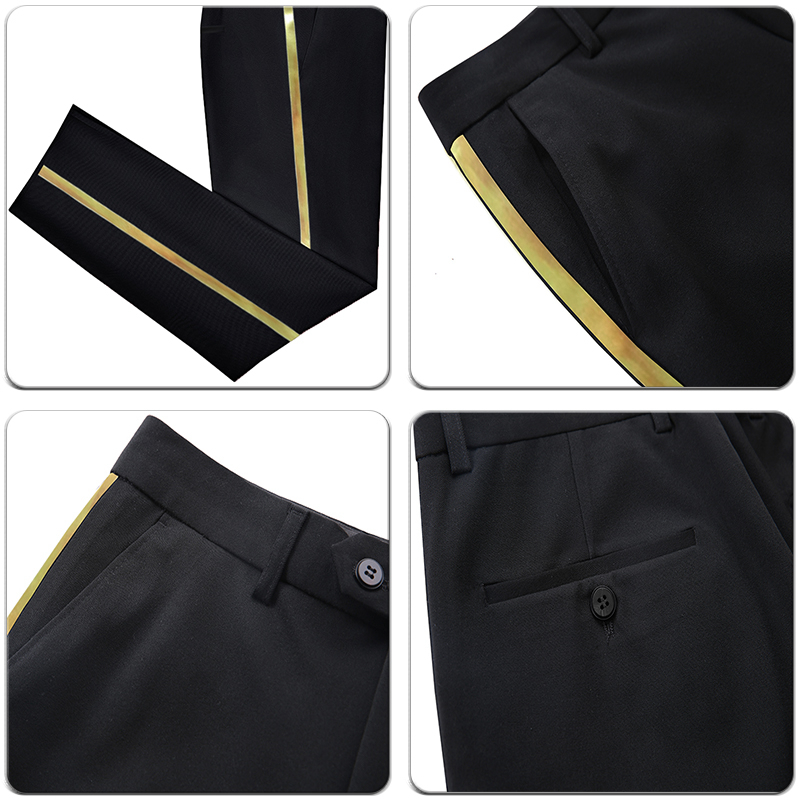 ผู้ชายสีดํากางเกงหนังสีทอง Trim Casual ชายธุรกิจอย่างเป็นทางการกางเกงยืดหยุ่นตรงกางเกงอย่างเป็นทางการ PLUS ขนาดใหญ่
