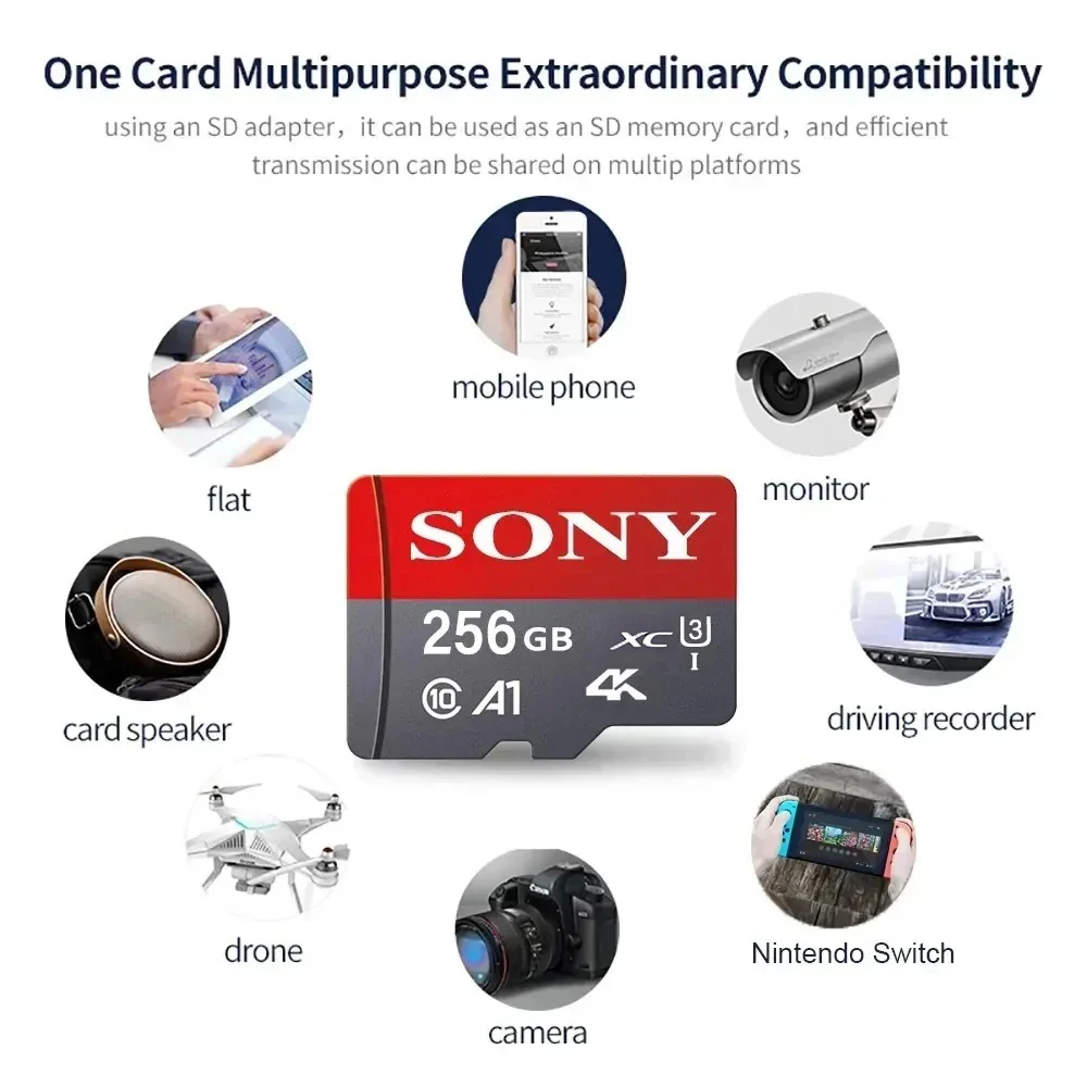 Sony TF Memory Card 1TB High Speed Micro SD Card 128GB 1TB 512GB 256GB A2 U3 V30 SD TF Flash Cards For Xiaomi Phone Computer