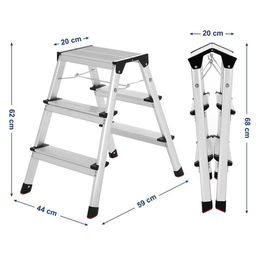 SONGMICS Trittleiter, Leiter, Aluleiter, 3 Stufen, Stehleiter, Mehrzweckleiter, bis 150 kg