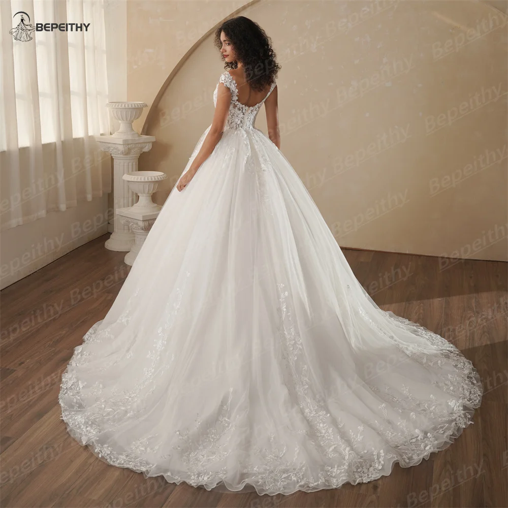 BEPEITHY Personalizzato Scollo A V Maniche Ad Aletta Abiti Da Sposa Principessa Per Le Donne 2025 Primavera In Pizzo Boho Abito Da Sposa Abiti Da Sposa