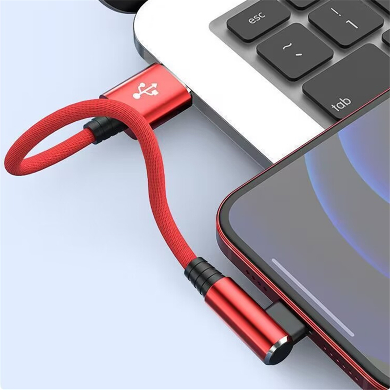 Right Angle Fast Charging USB Cable For iPhone 11 12 13 Pro XS Max X XR 6 6S 7 8 14 Plus Braided Wire Elbow Data Cable 1m 2m 3m