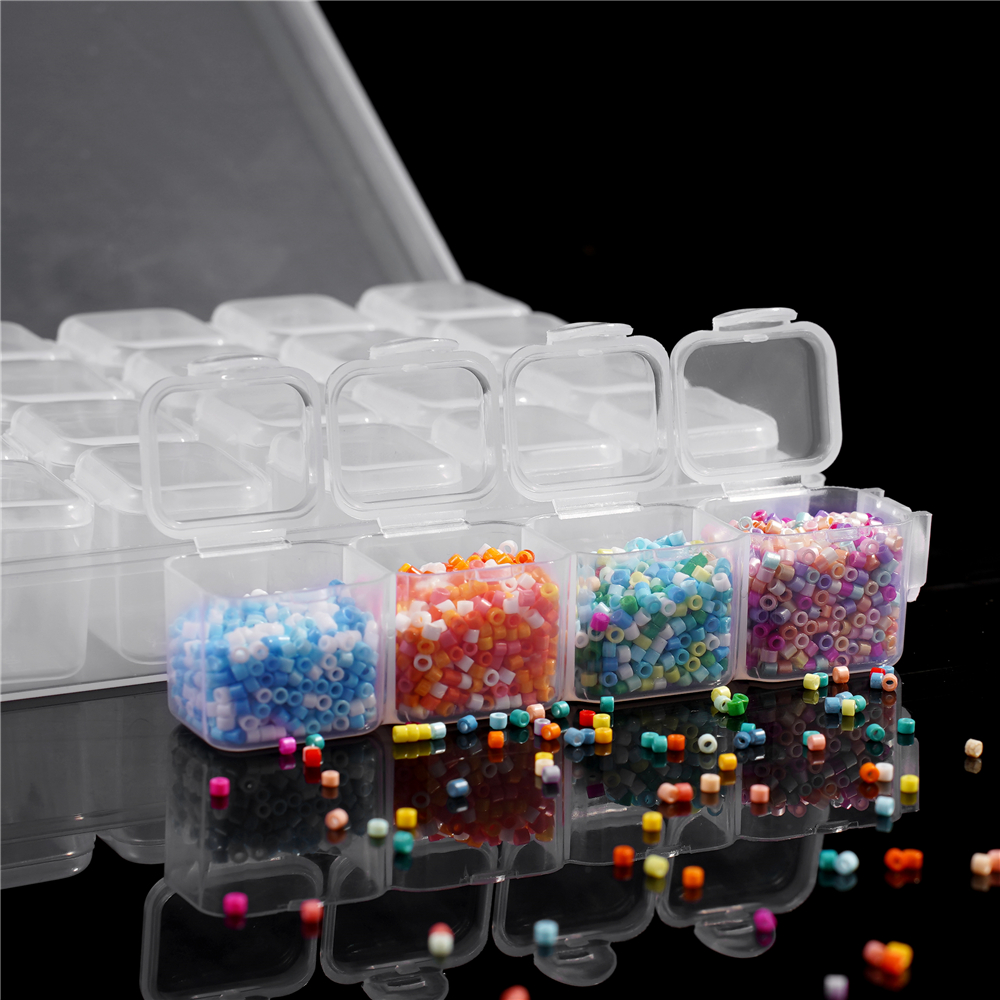 28 Girds ปรับพลาสติกกล่องลูกปัดแหวนจี้กล่องสําหรับเครื่องประดับเล็บเพชรภาพวาดอุปกรณ์เสริมกล่องคอนเทนเนอร์