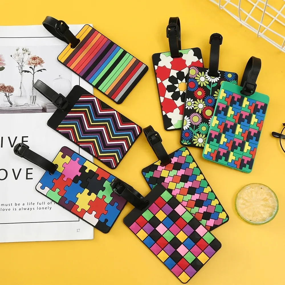 1PCS Geometrische Weiche Silikon Gepäck Tags Koffer ID Adressierer Name Halter Gepäck Tag Label Reise Zubehör Gepäck Tags