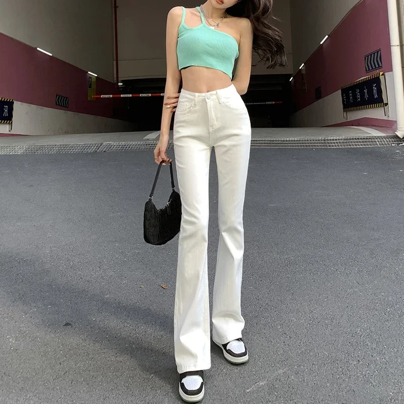 ZOENOVA Women White Vintage Flare Jeans England Style High Street Spodnie damskie z wysoką talią Denim 2023 Trend pantalones de mujer