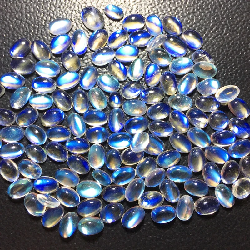 Anel de pedra da lua natural rosto 4*6mm5*7mm pedra da lua pedra nua oval colorido safira azul moonstone personalizado