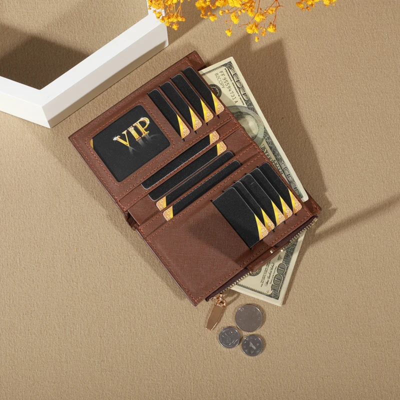 Kurze Vintage-Geldbörse in einfarbiger Farbe, tragbare Bifold-Geldbörse, Kreditkartenetui für Damen