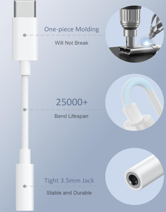 USB-C to 3.5mm Audio Headphone Adapter - HiFi 2 Pack Compatible with Apple iPhone 17 16 15 SamsungType C to Cord Jack Dongle Ada