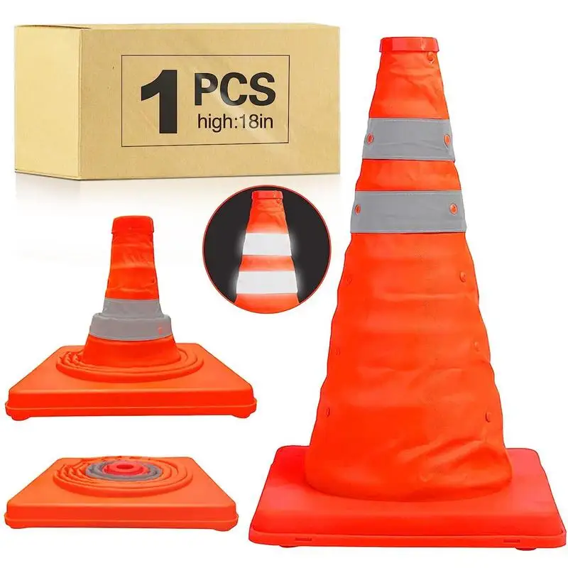 Collapsible Orange Road Safety Cones 45cm Traffic Parking Cones Multi Purpose Reflective Stripe Traffic Cones