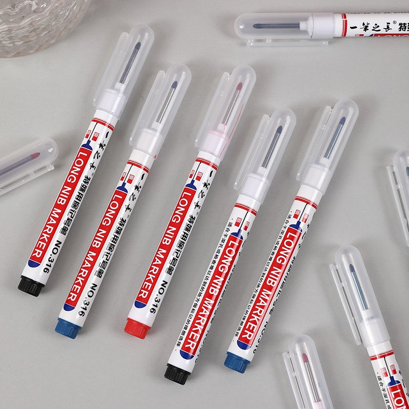 4-100Pcs 2cm Waterproof Long Head Markers Deep Hole Marker Pen for Metal Carpenter Red/Black/Blue/Green /White Woodworking Tools
