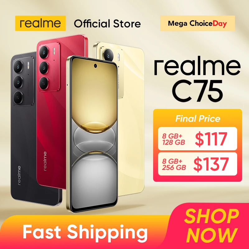 [World Premiere] realme C75 Smartphone Helio G92 Max Chipset 5828mAh Battery 45W Charge 6.72'' 90Hz Display 50MP Camera NFC IP69