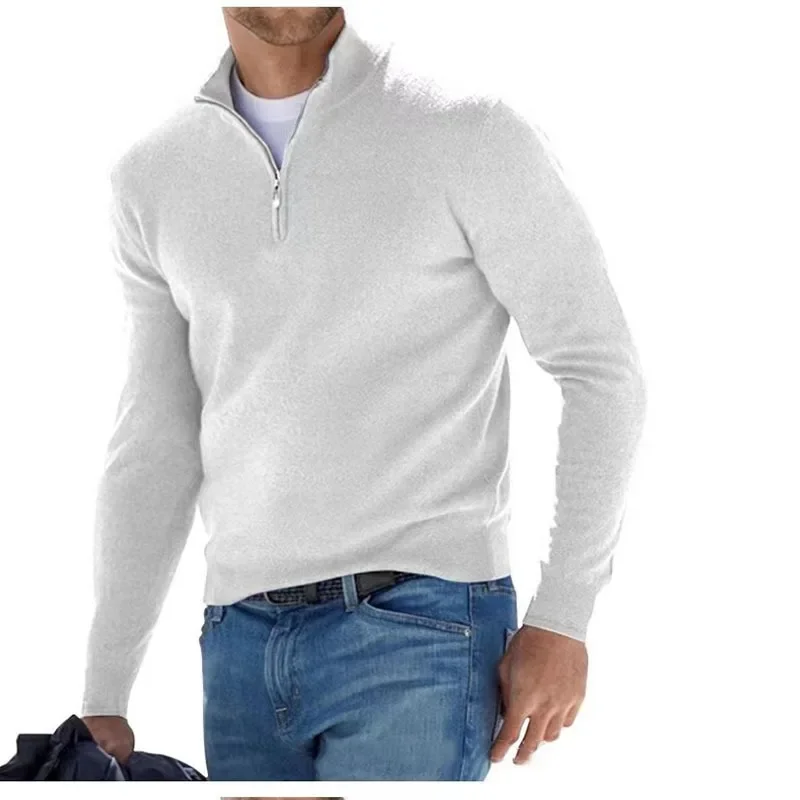 Jersey de Color sólido de otoño para hombre, suéter informal con media cremallera, sudadera ajustada de manga larga con cuello en V, camisa de invierno para hombre