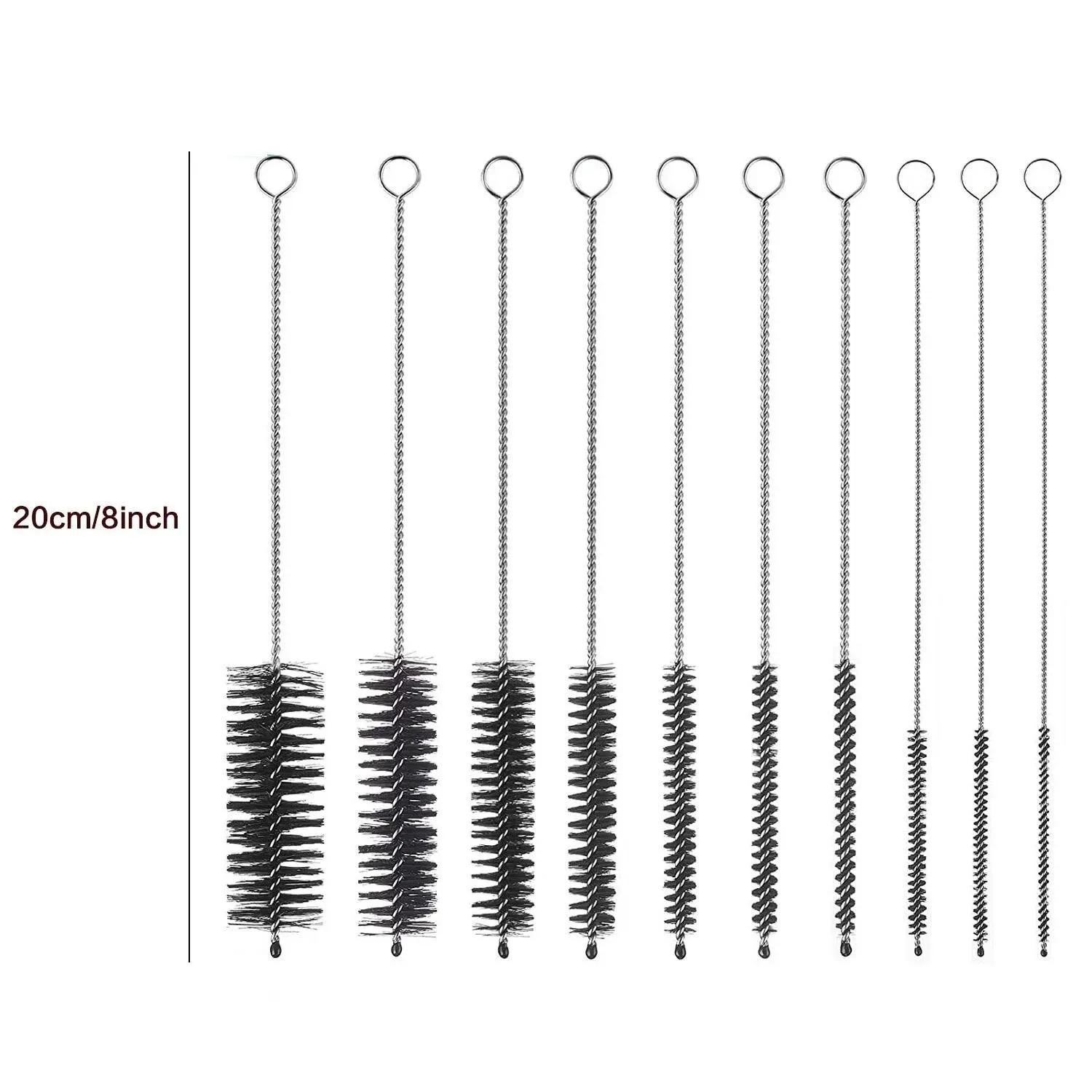10Pcs/Set Multipurpose Brush Set - Soft Nylon Bristles, Stainless-Steel Handles, Ideal for Home and Aquarium Cleaning